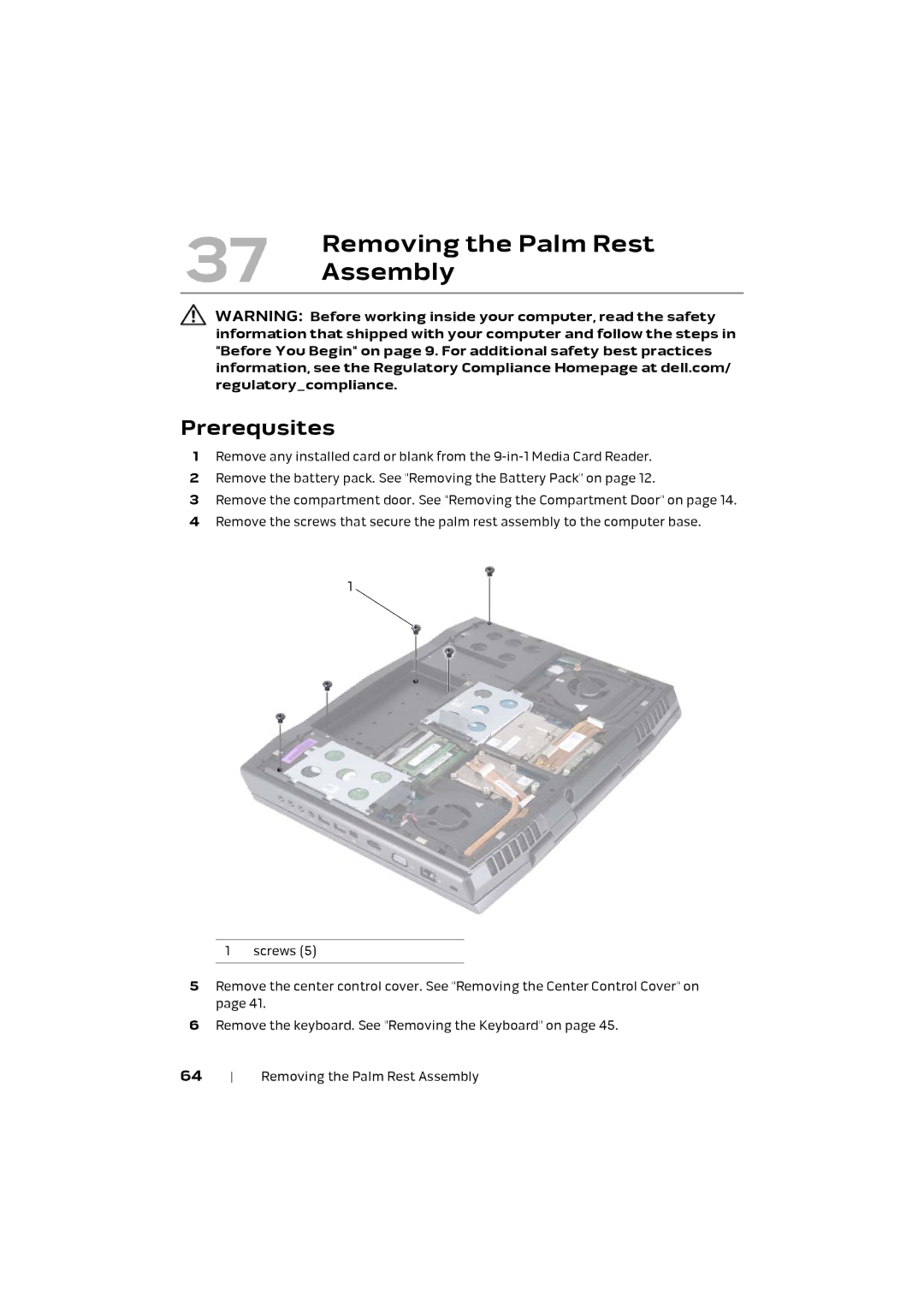 Alienware M17X R4 owner manual Removing the Palm Rest, Assembly 