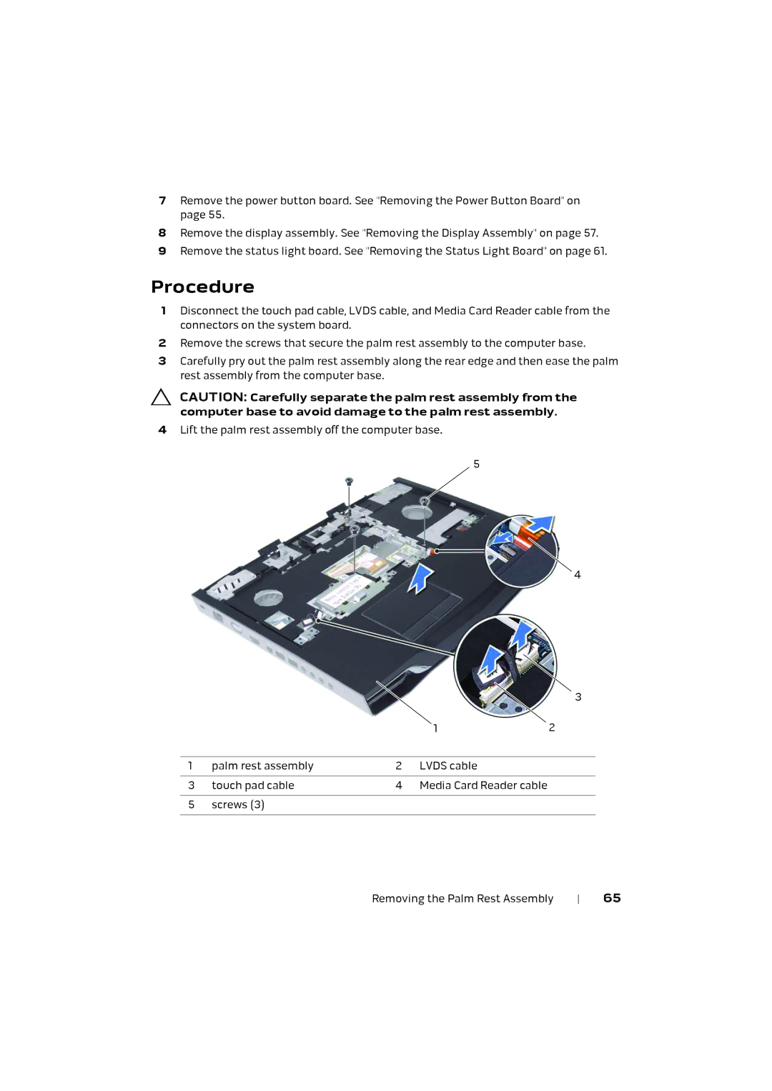 Alienware M17X R4 owner manual Screws Removing the Palm Rest Assembly 