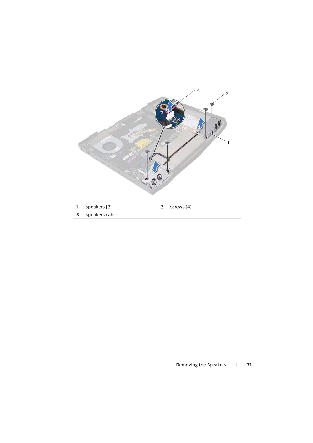 Alienware M17X R4 owner manual Speakers Screws Speakers cable Removing the Speakers 