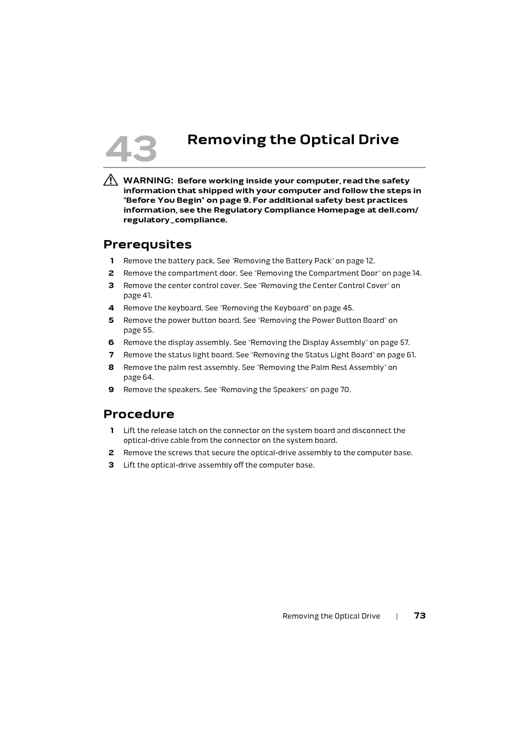 Alienware M17X R4 owner manual Removing the Optical Drive 