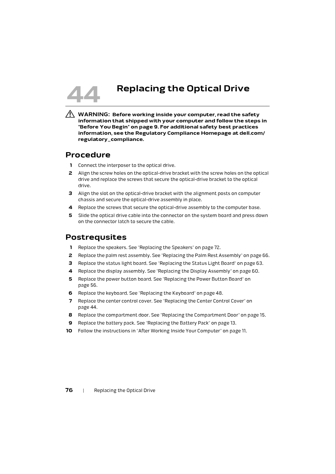 Alienware M17X R4 owner manual Replacing the Optical Drive 