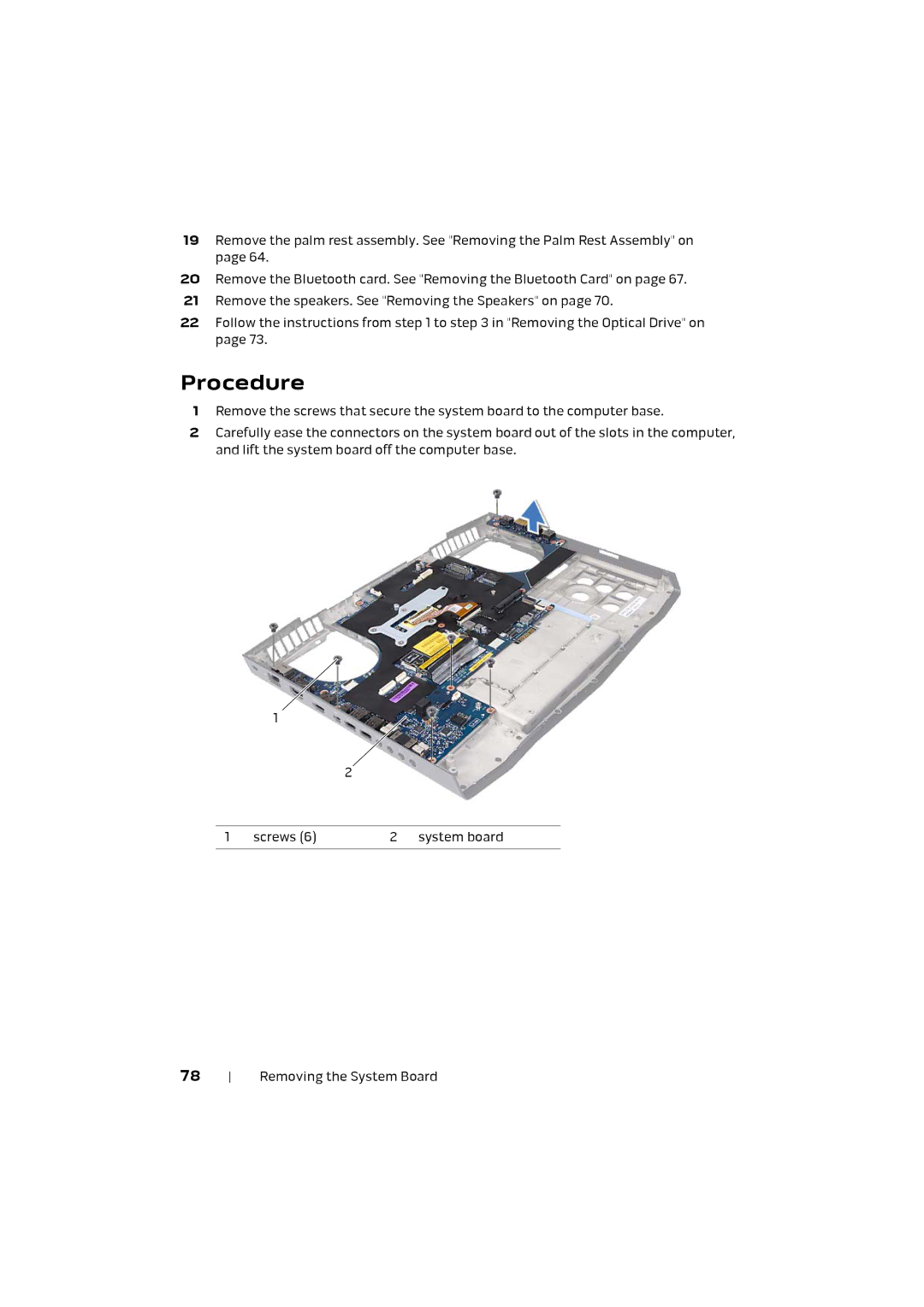 Alienware M17X R4 owner manual Removing the System Board 