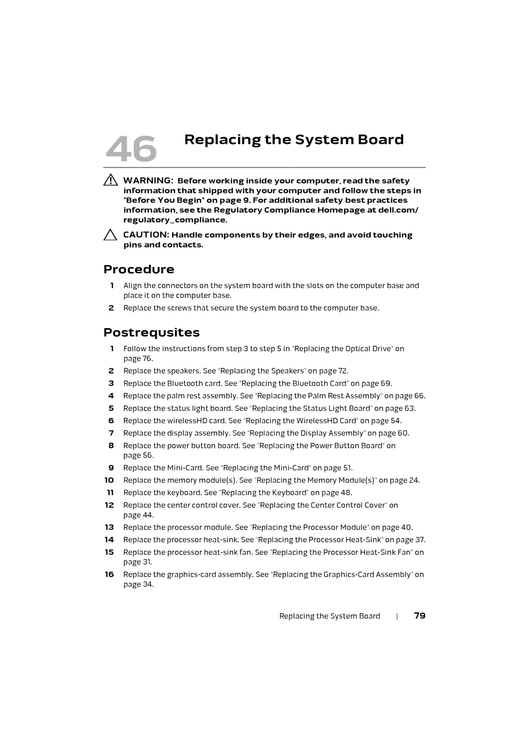 Alienware M17X R4 owner manual Replacing the System Board 