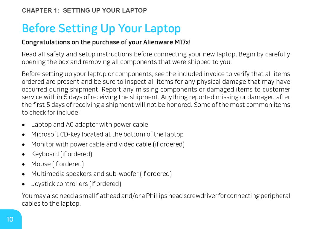 Alienware M17X manual Before Setting Up Your Laptop 