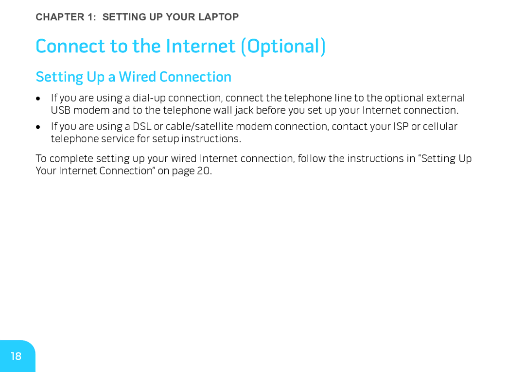 Alienware M17X manual Connect to the Internet Optional, Setting Up a Wired Connection 