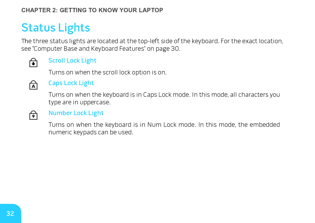 Alienware M17X manual Status Lights, Caps Lock Light 