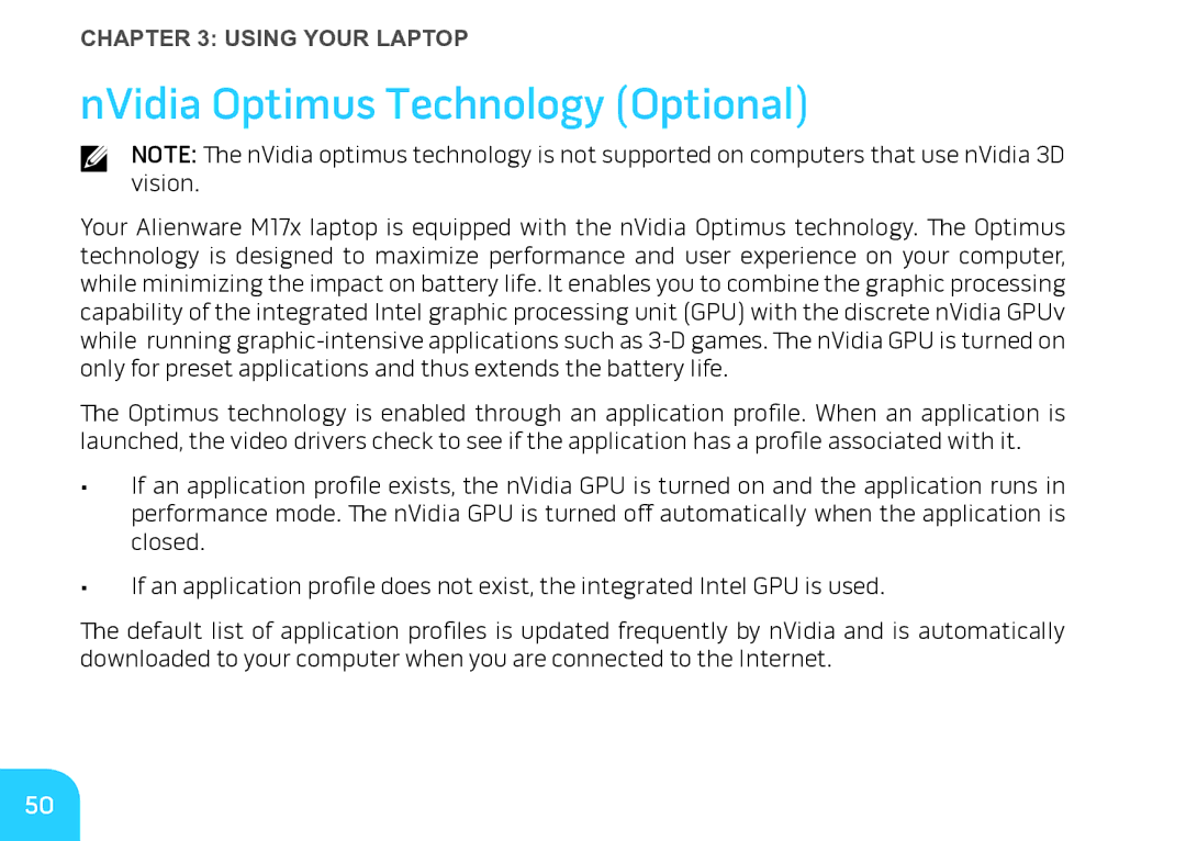 Alienware M17X manual NVidia Optimus Technology Optional 