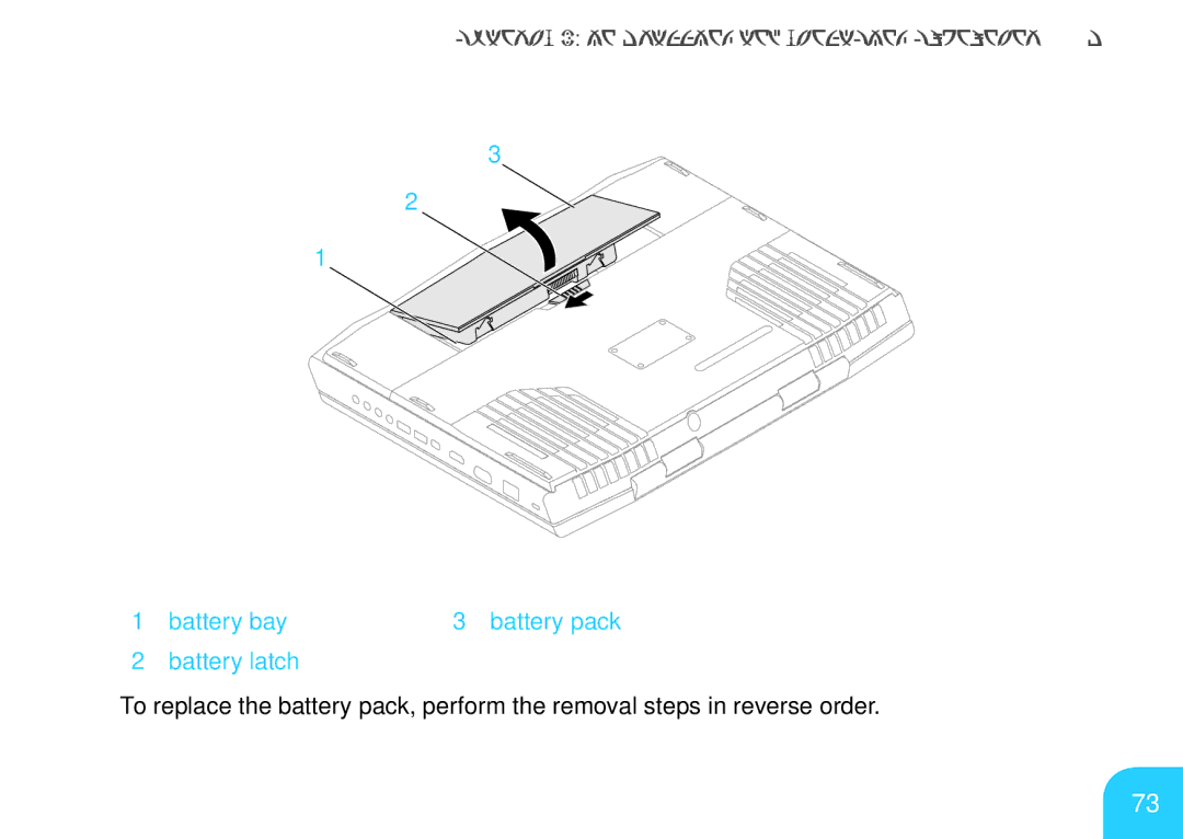 Alienware M17X manual Battery bay Battery pack Battery latch 