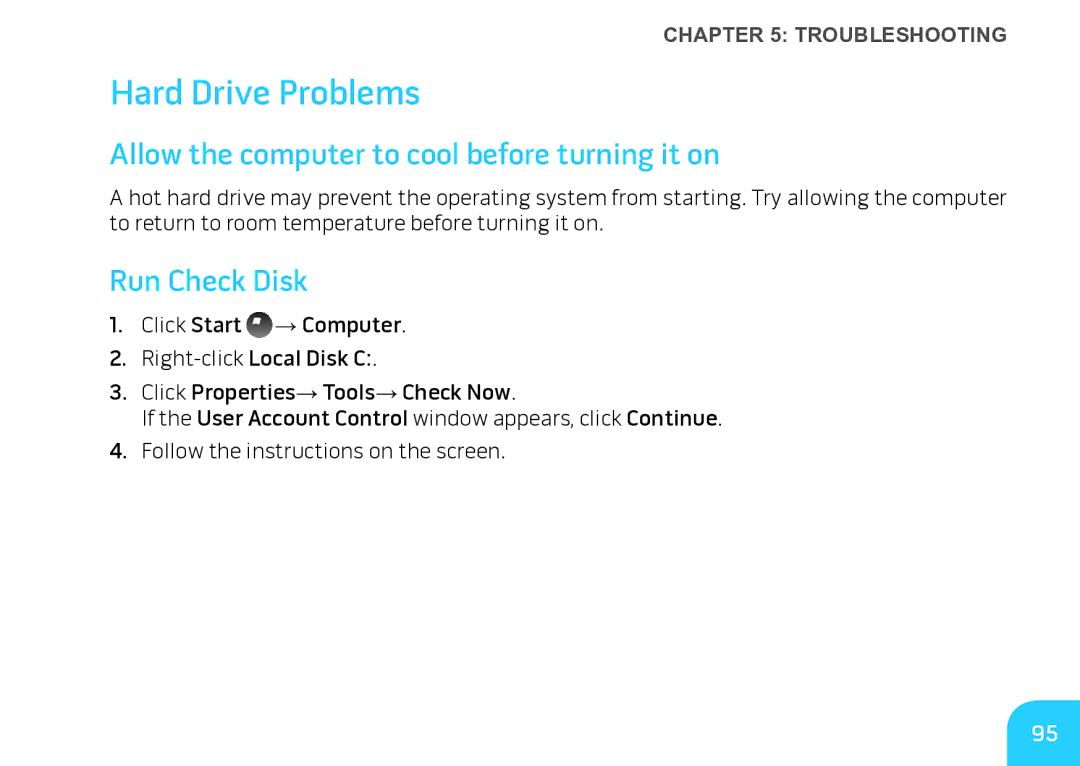 Alienware M17X manual Hard Drive Problems, Allow the computer to cool before turning it on, Run Check Disk 