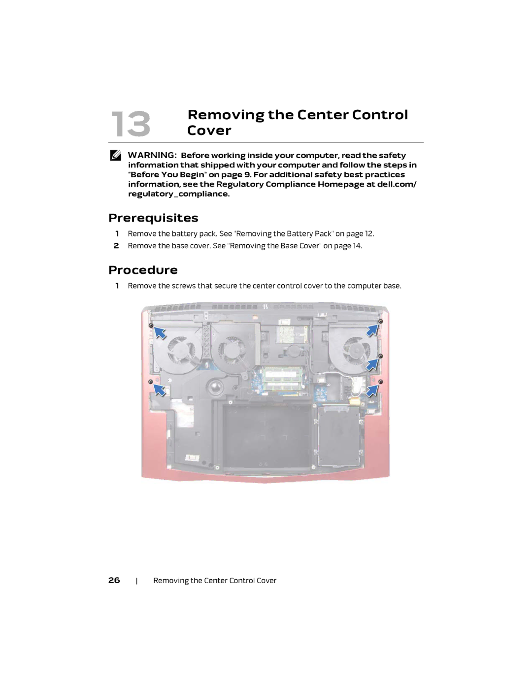 Alienware M18X R2 owner manual Removing the Center Control, Cover 