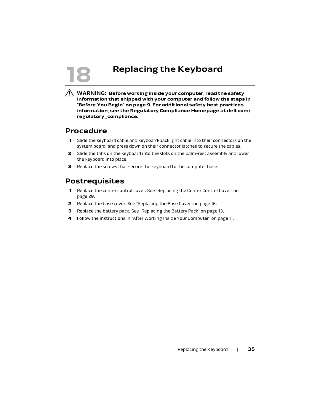 Alienware M18X R2 owner manual Replacing the Keyboard 