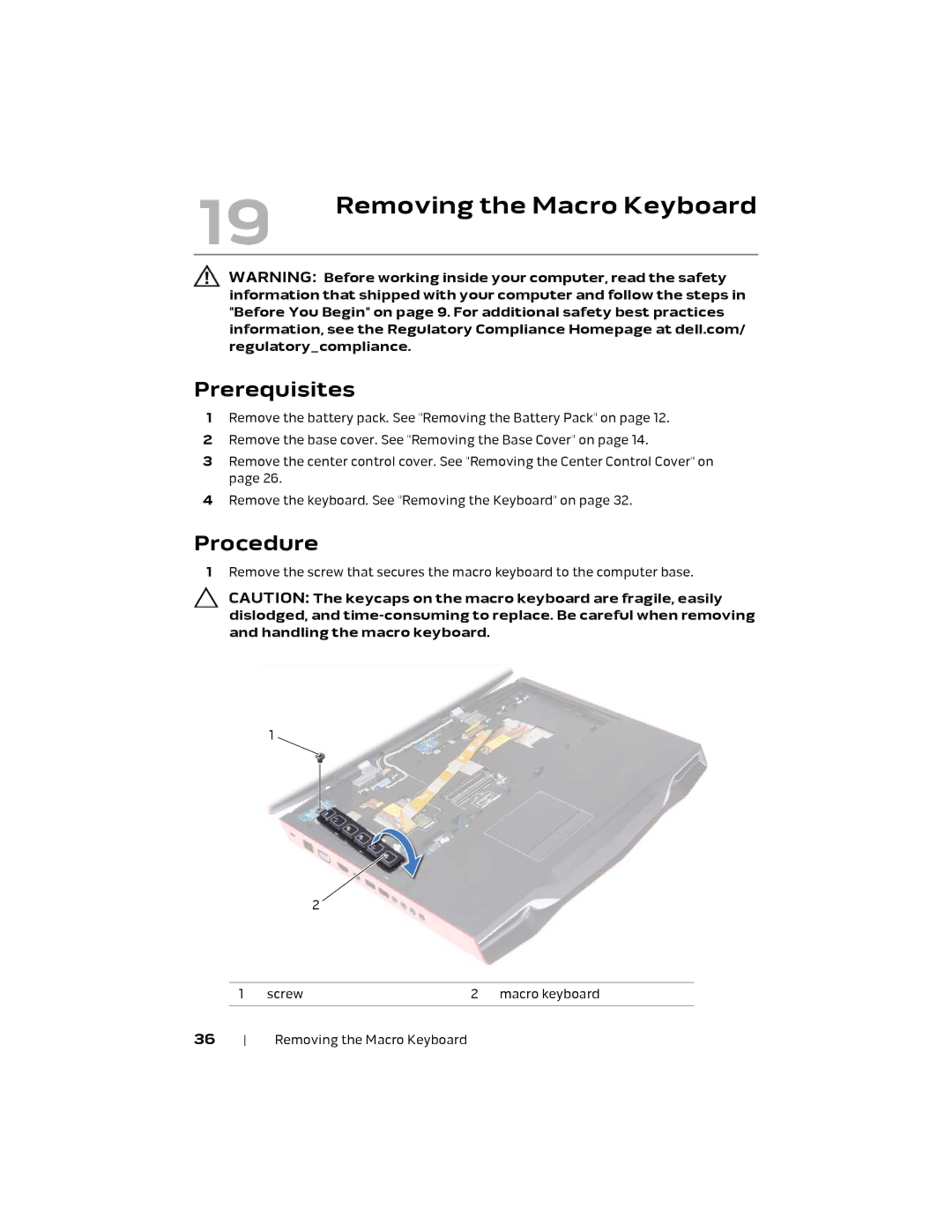 Alienware M18X R2 owner manual Removing the Macro Keyboard 