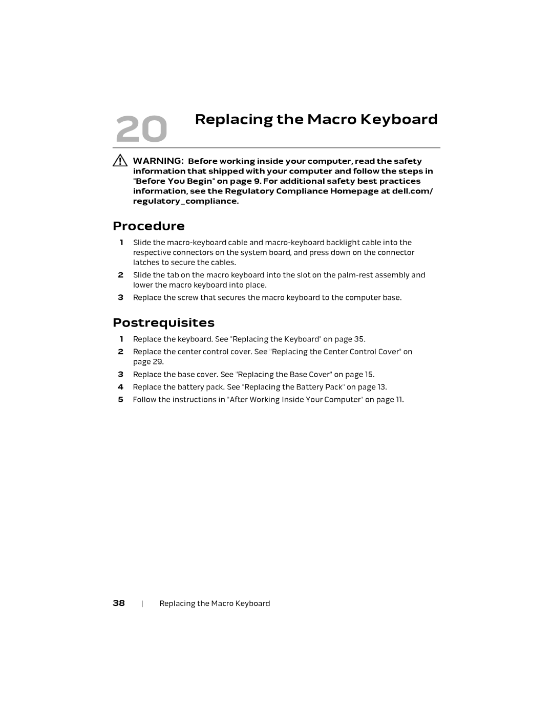 Alienware M18X R2 owner manual Replacing the Macro Keyboard 