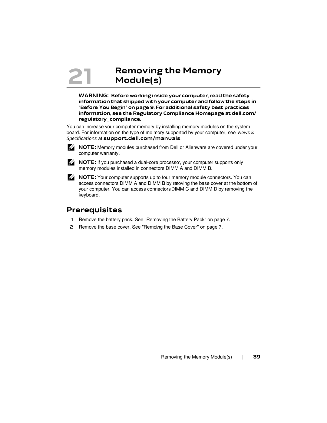 Alienware M18X R2 owner manual Removing the Memory, Modules 