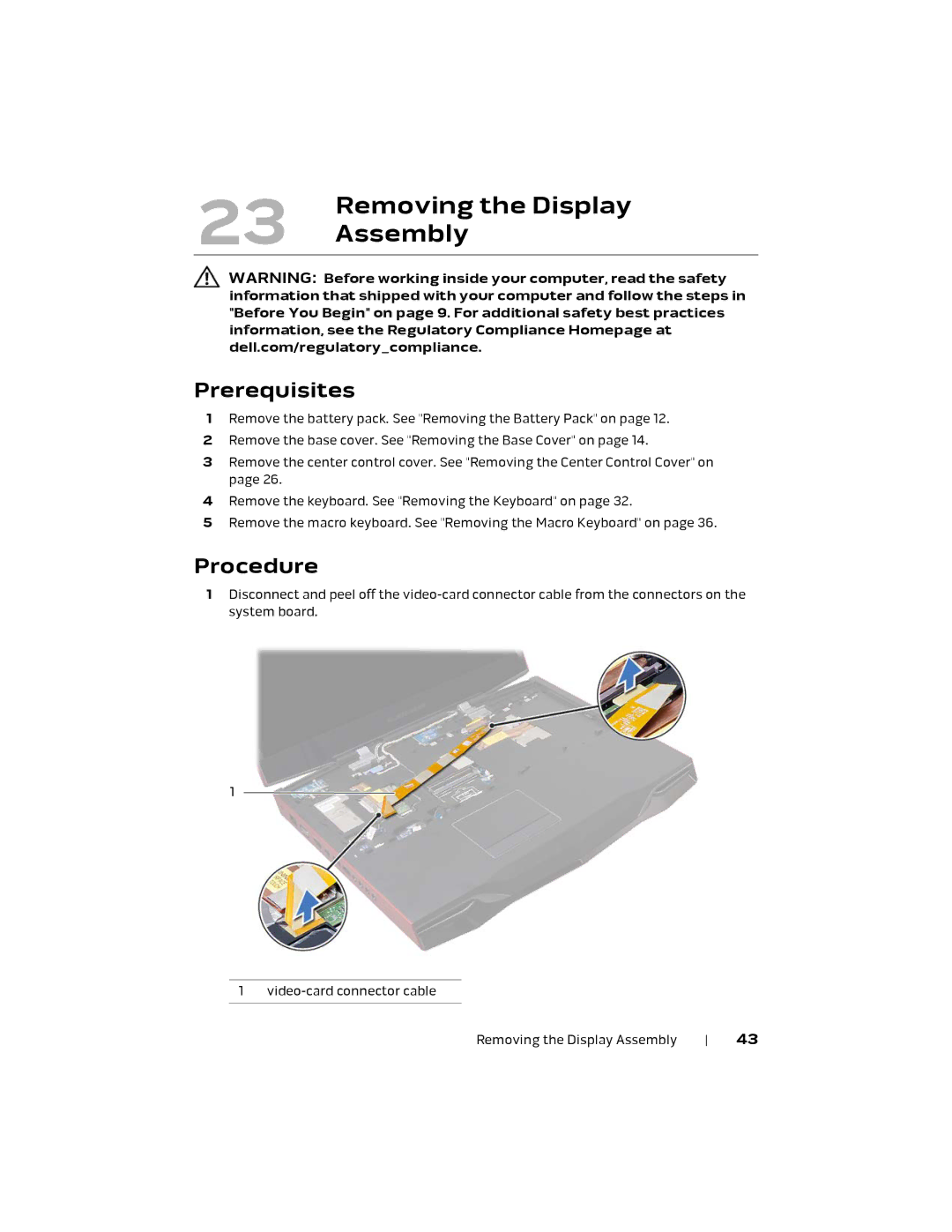 Alienware M18X R2 owner manual Removing the Display, Assembly 