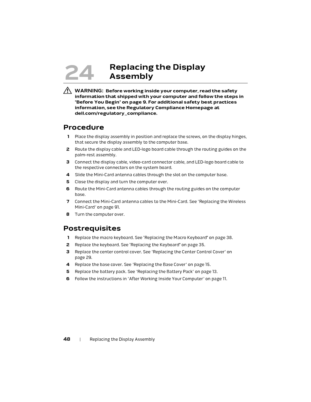 Alienware M18X R2 owner manual Replacing the Display, Assembly 