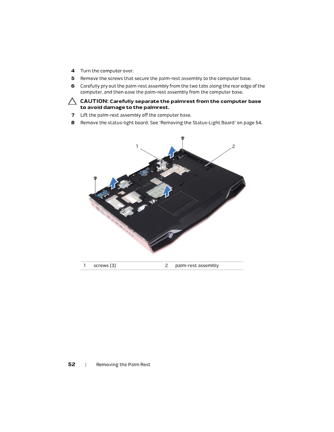 Alienware M18X R2 owner manual Removing the Palm Rest 