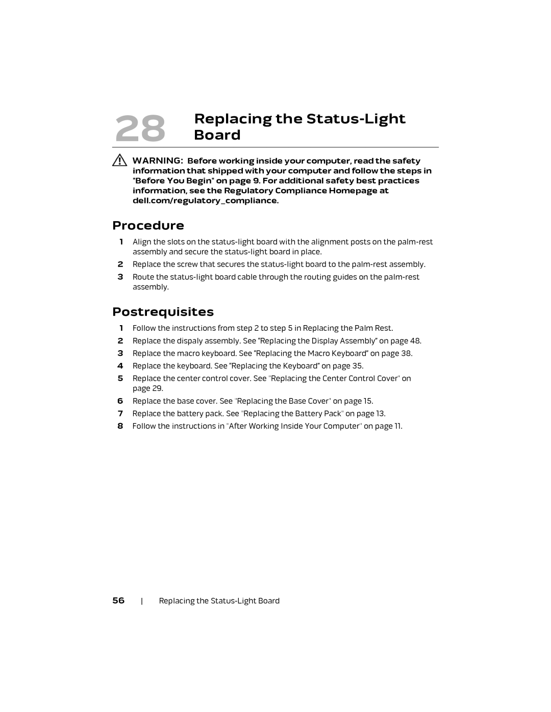 Alienware M18X R2 owner manual Replacing the Status-Light 