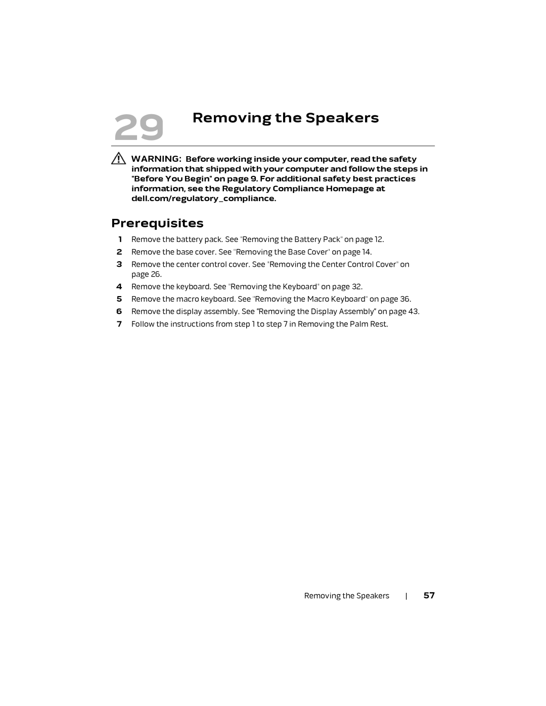 Alienware M18X R2 owner manual Removing the Speakers 