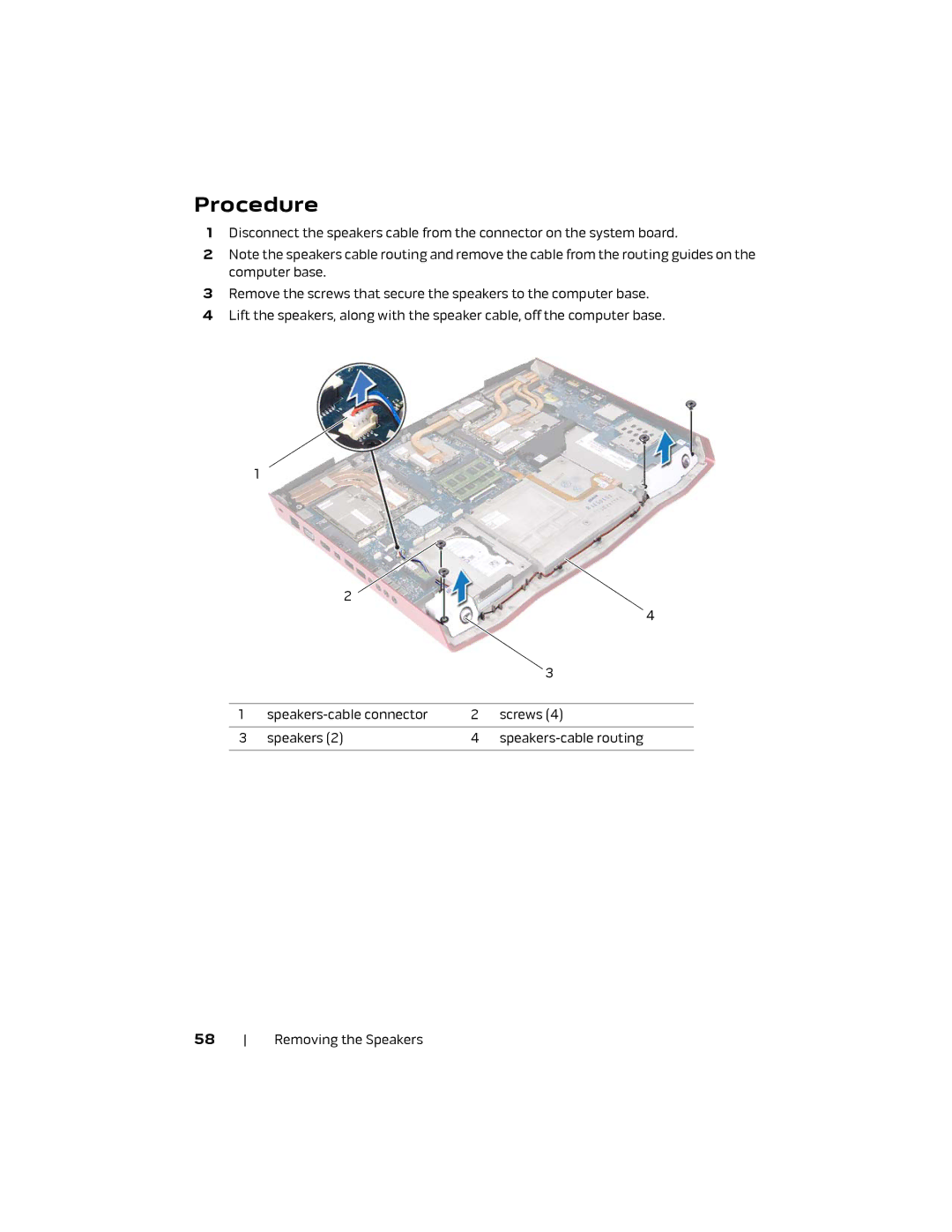 Alienware M18X R2 owner manual Removing the Speakers 