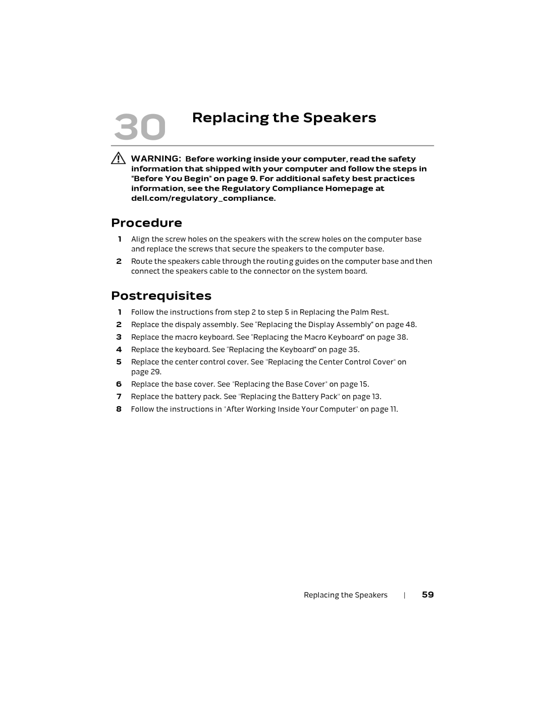 Alienware M18X R2 owner manual Replacing the Speakers 