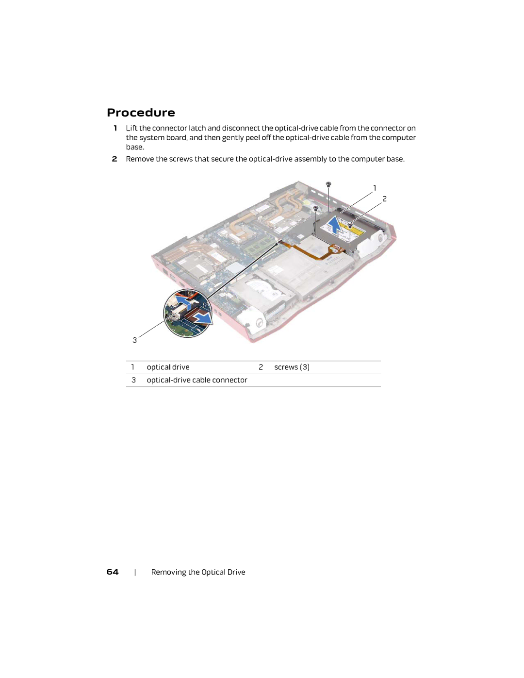 Alienware M18X R2 owner manual Removing the Optical Drive 