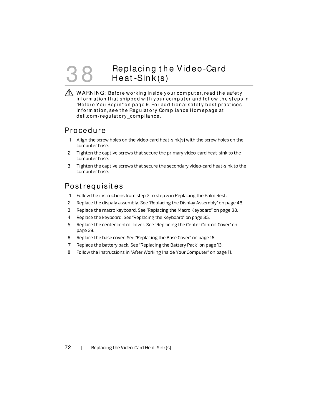 Alienware M18X R2 owner manual Replacing the Video-Card Heat-Sinks 