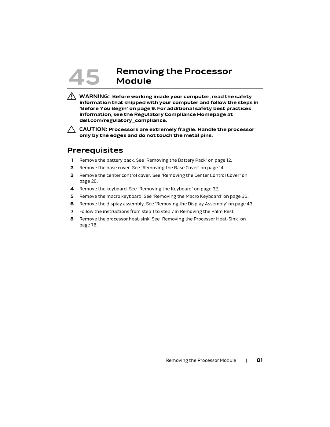 Alienware M18X R2 owner manual Removing the Processor, Module 