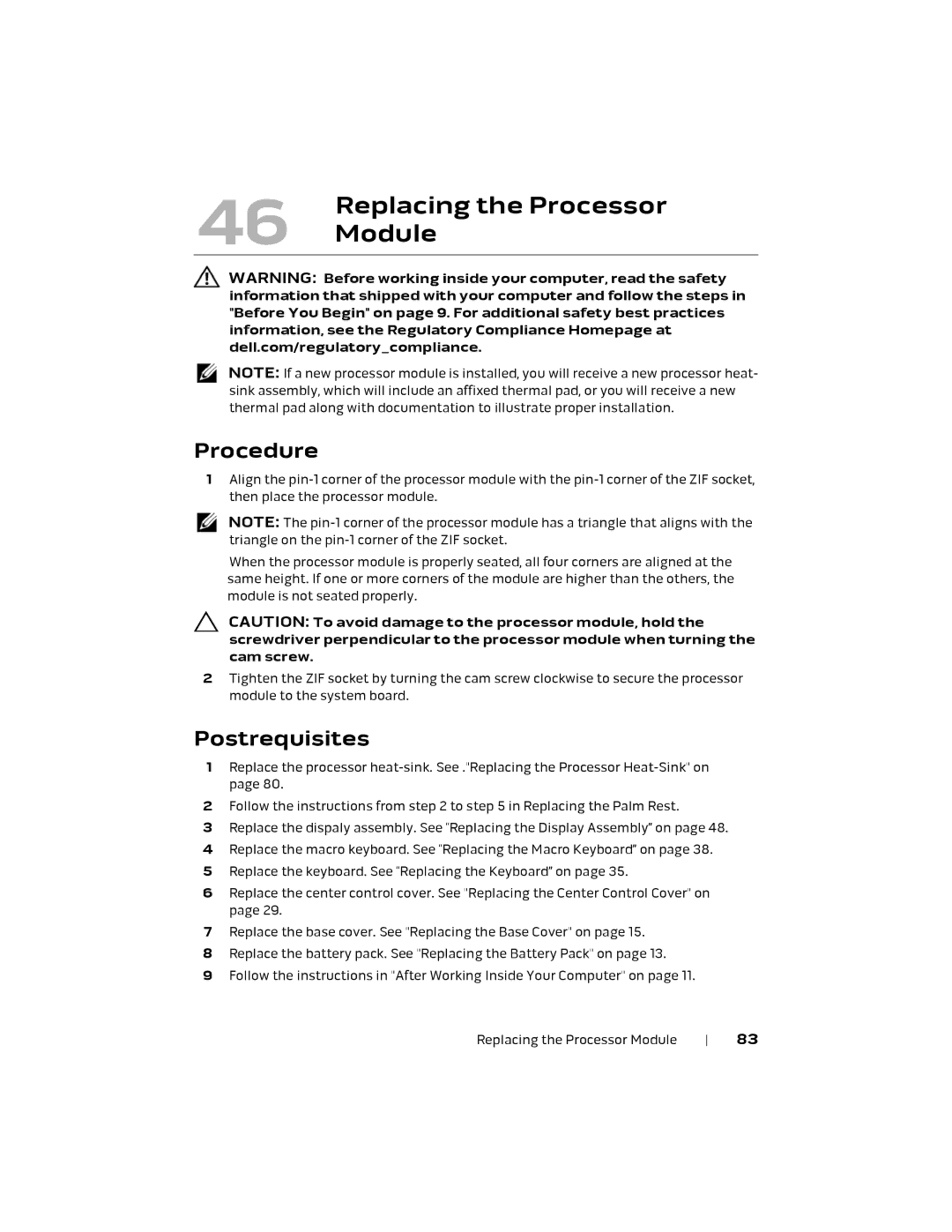 Alienware M18X R2 owner manual Replacing the Processor 