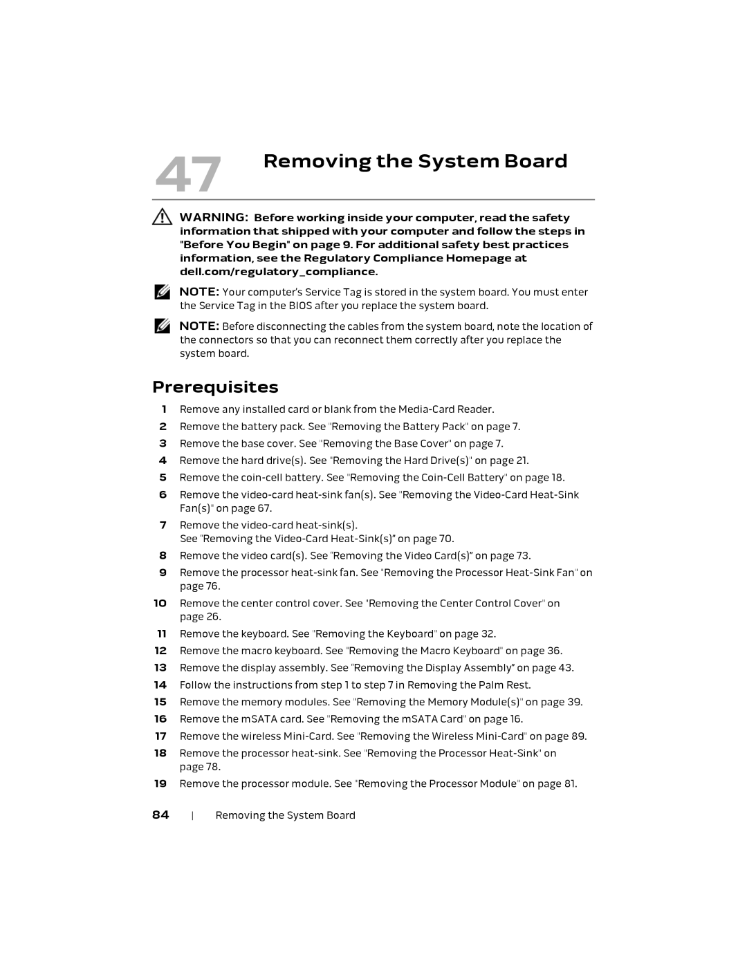 Alienware M18X R2 owner manual Removing the System Board 