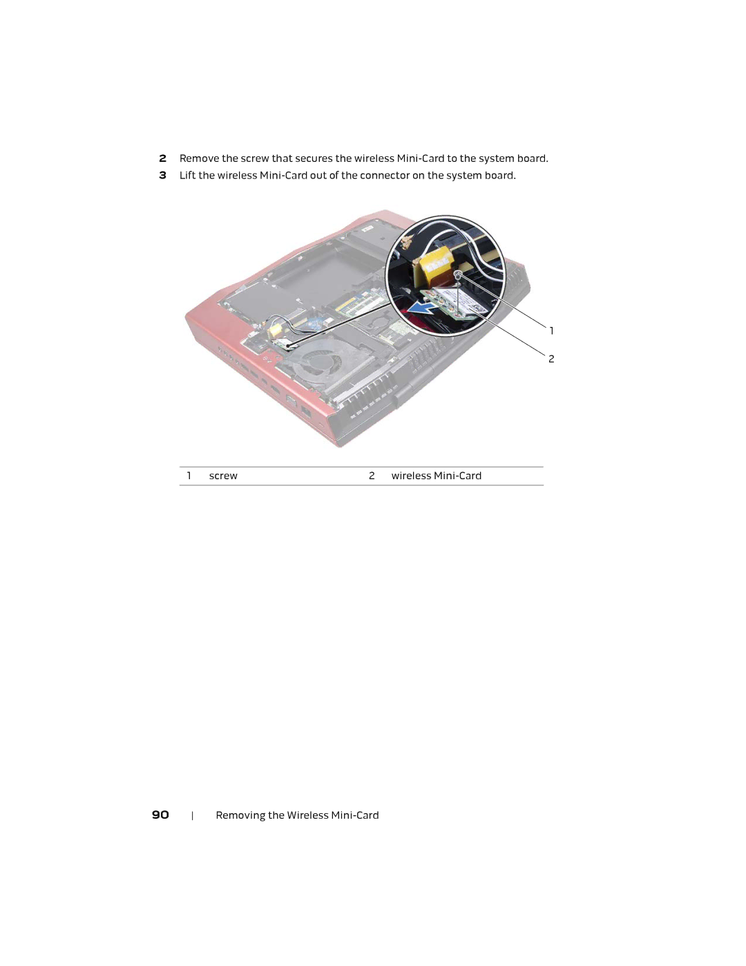 Alienware M18X R2 owner manual Removing the Wireless Mini-Card 