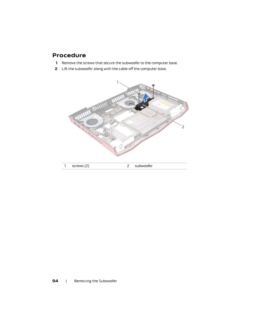 Alienware M18X R2 owner manual Removing the Subwoofer 