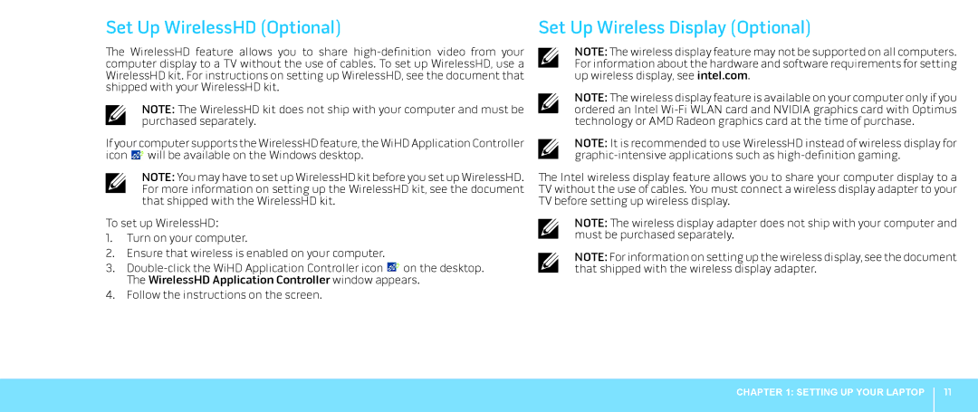 Alienware M18X manual Set Up WirelessHD Optional, Set Up Wireless Display Optional 