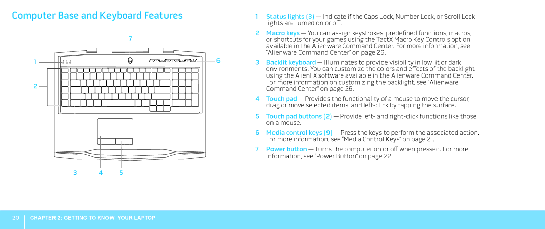 Alienware M18X manual Computer Base and Keyboard Features 