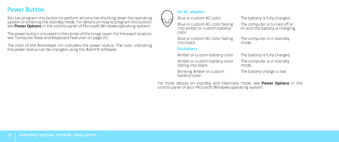 Alienware M18X manual Power Button, On AC adapter 