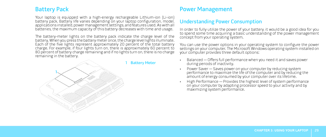 Alienware M18X manual Battery Pack, Power Management, Understanding Power Consumption 