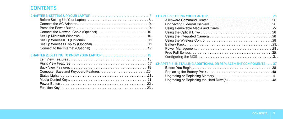 Alienware M18X manual Contents 