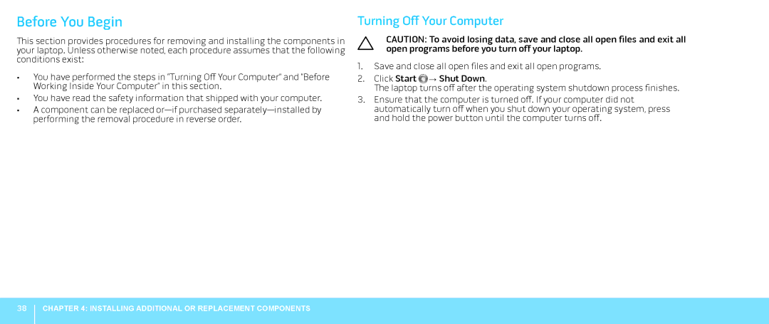 Alienware M18X manual Before You Begin, Turning Off Your Computer 