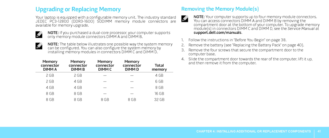 Alienware M18X manual Upgrading or Replacing Memory, Removing the Memory Modules 