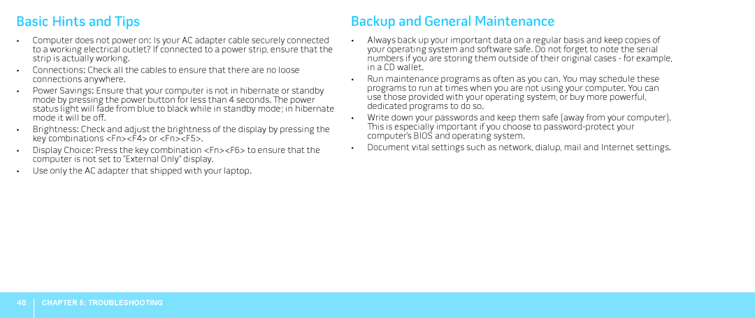 Alienware M18X manual Basic Hints and Tips, Backup and General Maintenance 