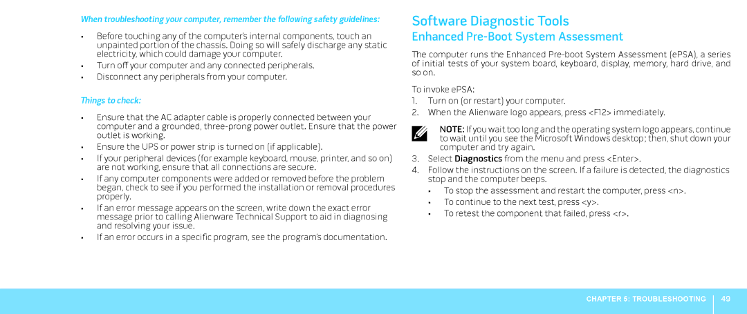 Alienware M18X manual Software Diagnostic Tools, Enhanced Pre-Boot System Assessment 