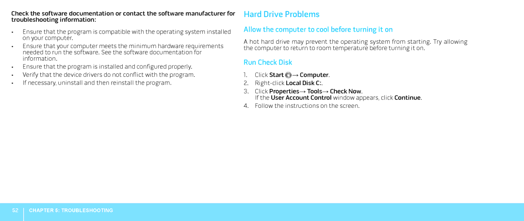 Alienware M18X manual Hard Drive Problems, Allow the computer to cool before turning it on, Run Check Disk 