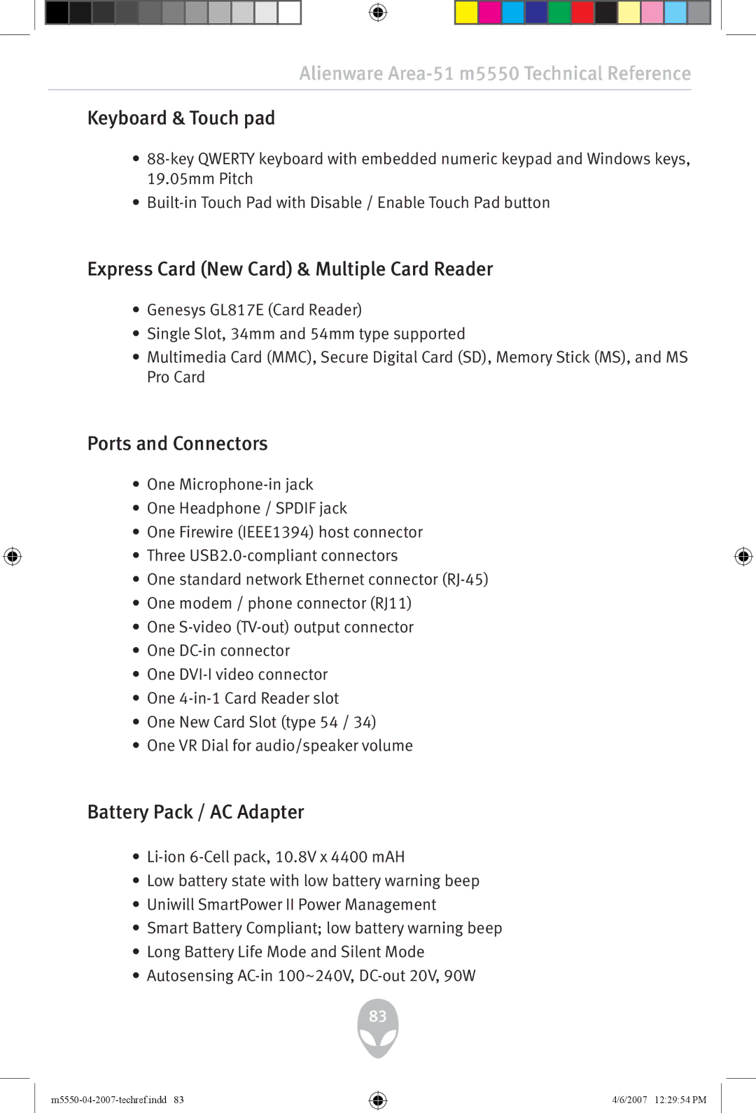 Alienware m5550 user manual Keyboard & Touch pad, Express Card New Card & Multiple Card Reader, Ports and Connectors 