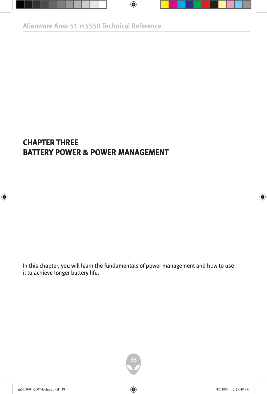 Alienware user manual Chapter Three Battery Power & Power Management, Alienware Area-51 m5550 Technical Reference 