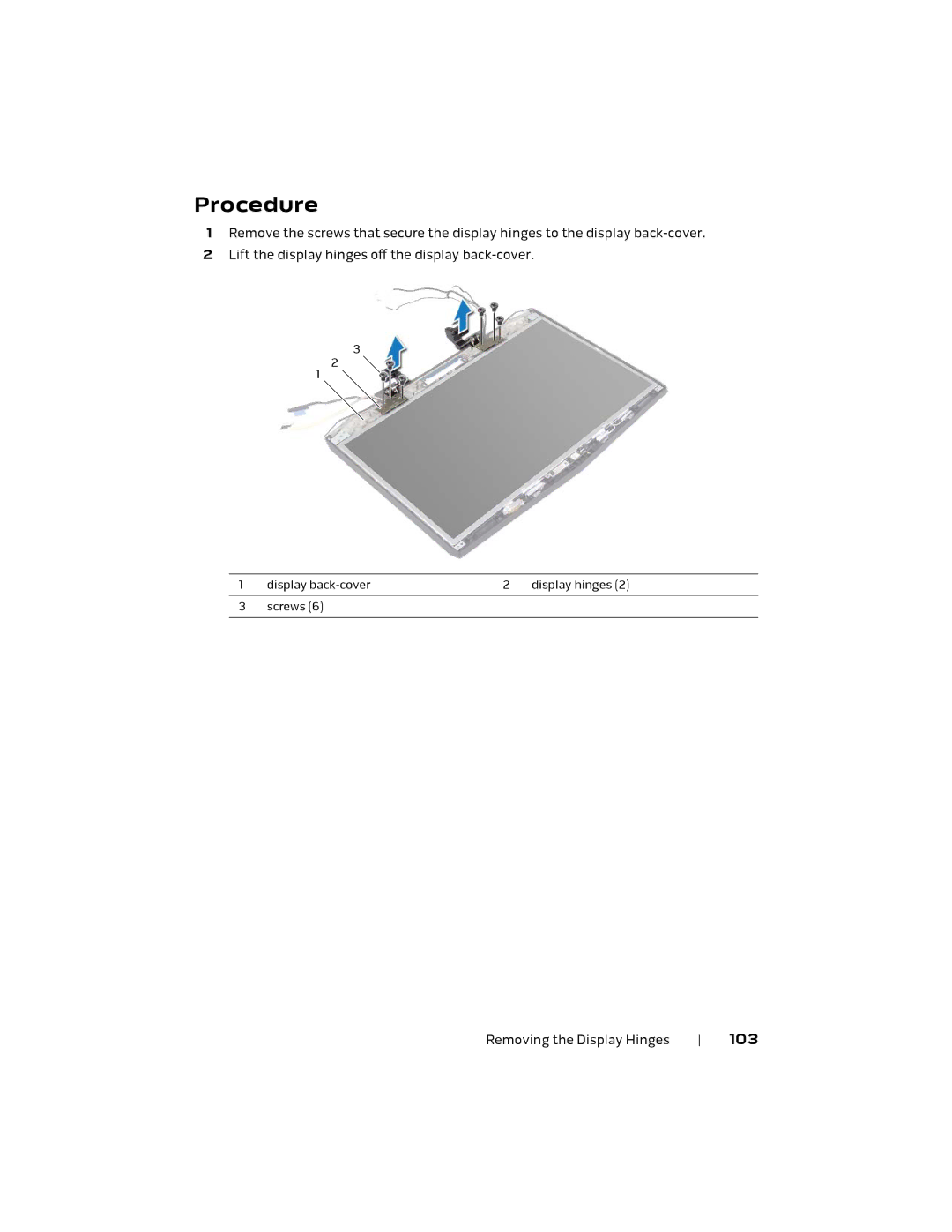 Alienware 17 R1, P18E owner manual Display back-cover Display hinges Screws 