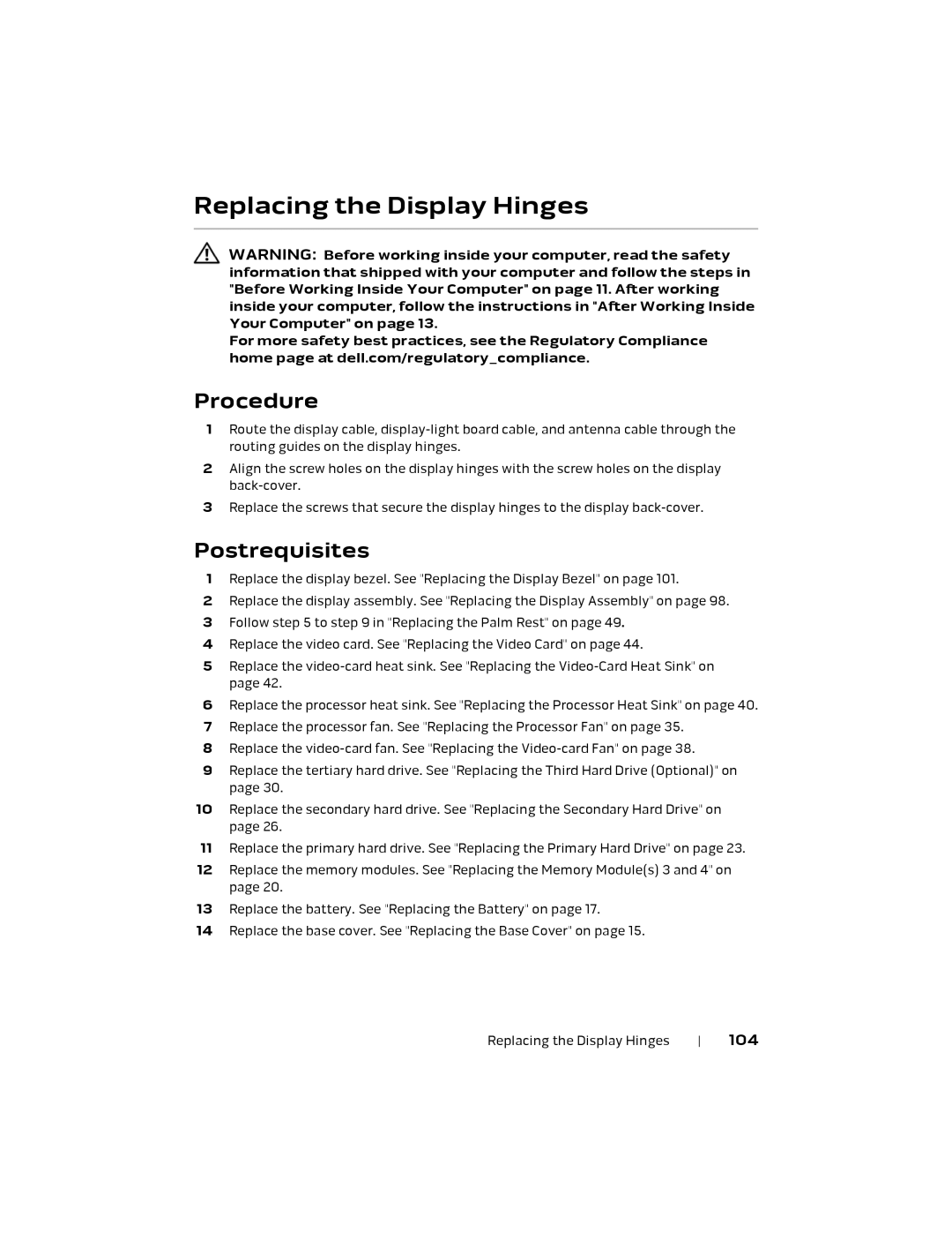 Alienware P18E, 17 R1 owner manual Replacing the Display Hinges 