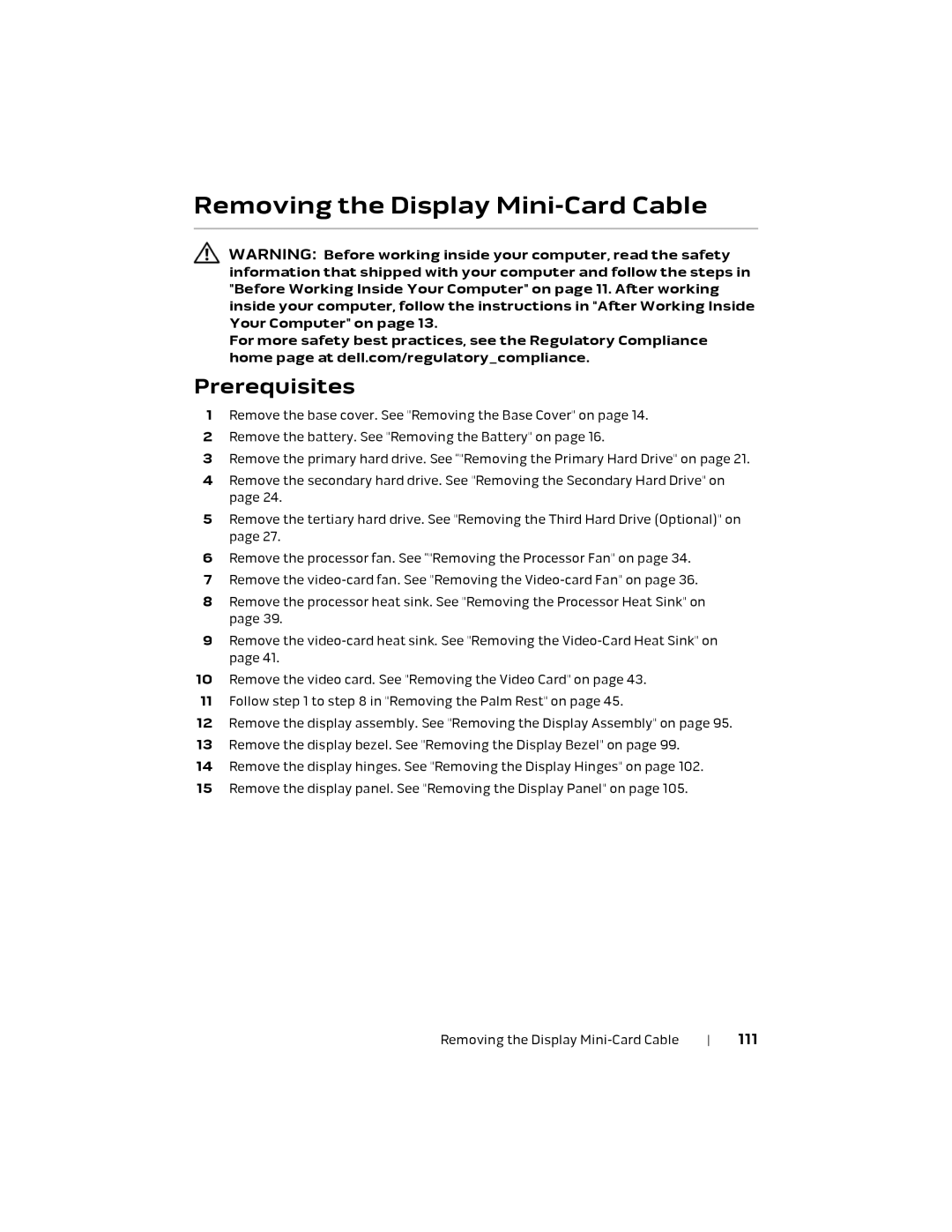 Alienware 17 R1, P18E owner manual Removing the Display Mini-Card Cable, 111 