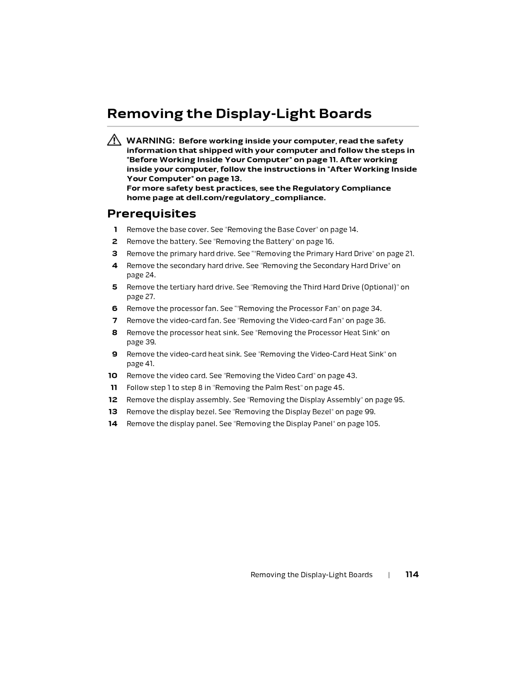 Alienware P18E, 17 R1 owner manual Removing the Display-Light Boards, 114 