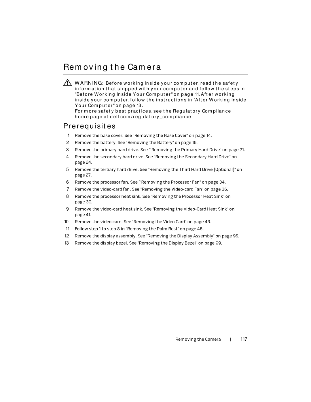 Alienware 17 R1, P18E owner manual Removing the Camera, 117 