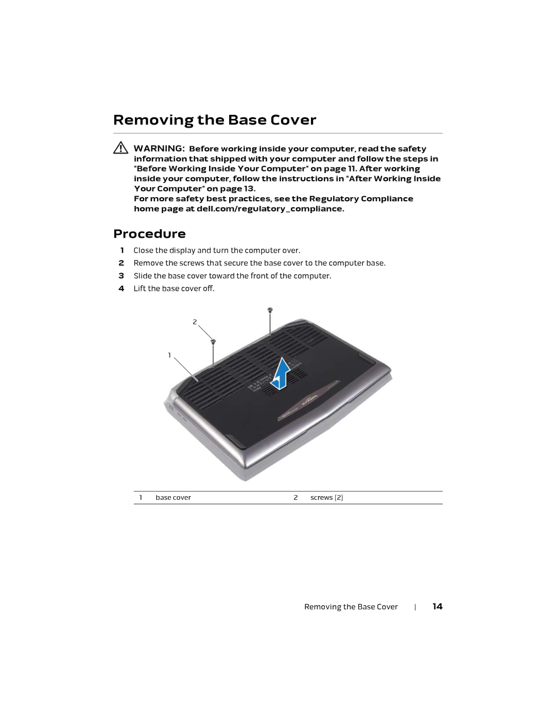 Alienware P18E, 17 R1 owner manual Removing the Base Cover, Procedure 